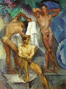 georg pauli badande ynglingar oil painting